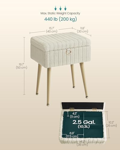 SONGMICS Vanity Stool Chair with Storage, Metal Legs, Max. Load 440 lb - Image 2