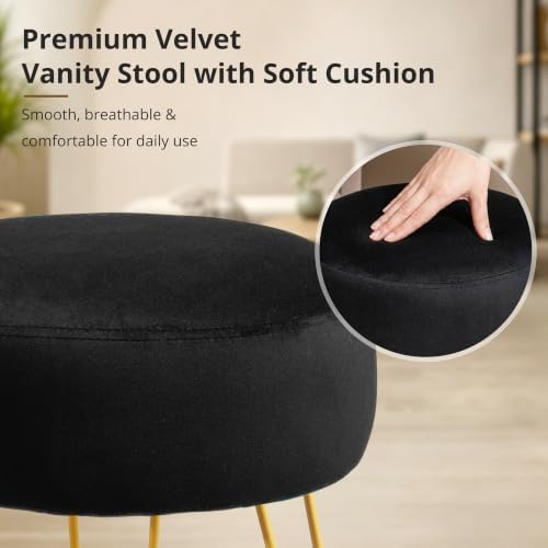 LUE BONA Vanity Stool, Black Vanity Stools for Makeup Room, Round Ottoman Foot Stool, Velvet Footrest Vanity Chair for Bathroom Vanity, Bedroom, Living Room, Entryway, Offices - Image 6