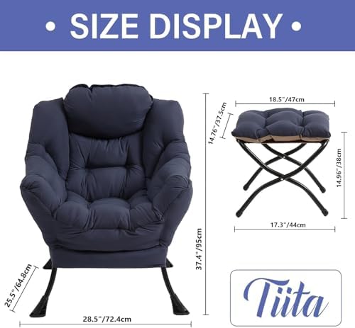 Tiita Lazy Chair with Ottoman, Comfy Reading Accent Chair, Navy - Image 5