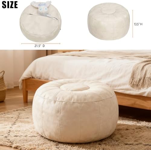 Thgonwid Unstuffed Moroccan Ottoman Pouf Cover, Ottoman Footstool Storage Solution, Bean Bag Chair, Foot Rest, Ivory White - Image 3