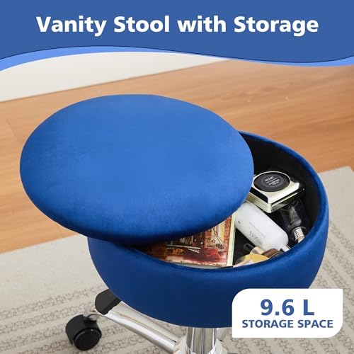 Adjustable Vanity Stool Storage Swivel Rolling Vanity Chair with Wheels - Image 4