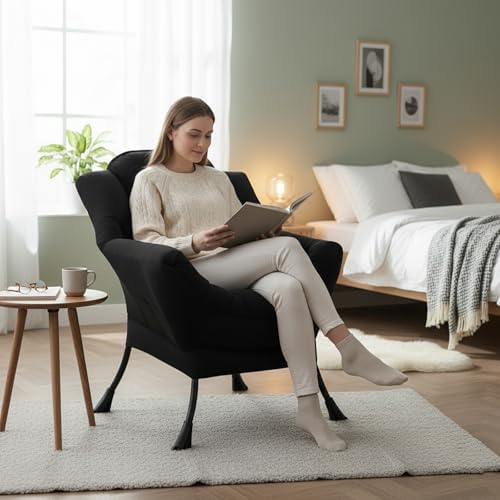 Welnow Lazy Chair for Adults，Modern Reading Accent Chair,Black Single - Image 2