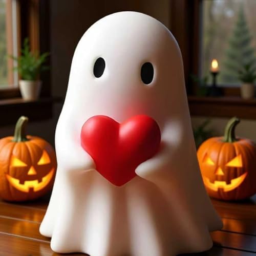 Red Heart Ghost Figurine,Halloween Cute Ghost Statue for Shelf Mantel, - Image 3