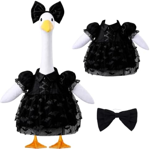 Halloween Porch Goose Outfit Gothic Lolita Bat‑Pattern Lace Dress and Bow by TAKEALOOKO