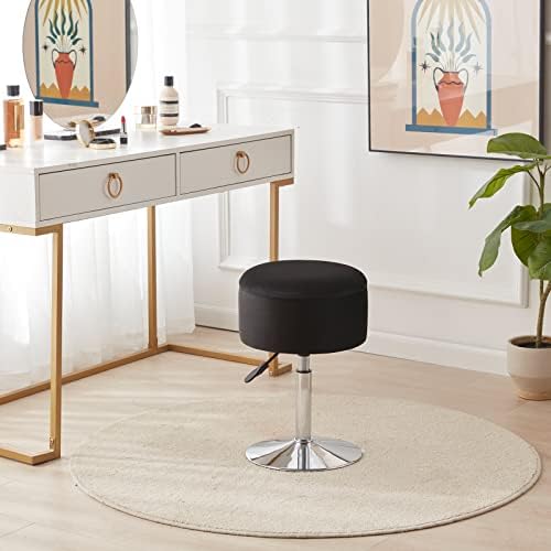 Adjustable Vanity Stool with Storage Swivel Vanity Chair Makeup Stool Black - Image 3
