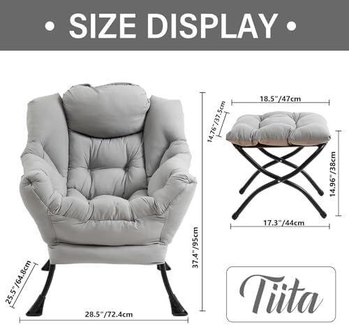Tiita Lazy Chair with Ottoman, Comfy Reading Accent Chair, Light Grey - Image 4