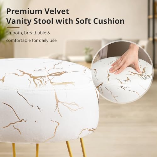 LUE BONA Vanity Stool, Gold Vanity Stools for Makeup Room, Round Ottoman Foot Stool, Velvet Footrest Vanity Chair for Bathroom Vanity, Bedroom, Living Room, Entryway, Offices, 300lbs - Image 6