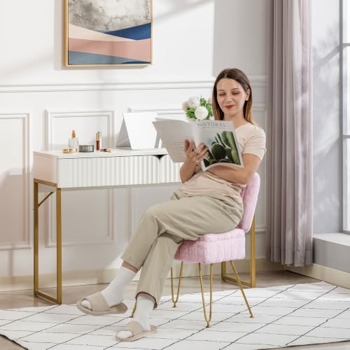 Vanity Chair with Storage | Comfy Ottoman with Folding Back - Image 4