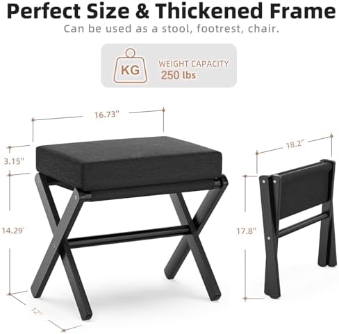 BAMBOOHOMIE Foldable Foot Stool Ottoman, Small Padded Foot Rest with Bamboo X-Legs, Portable Folding Leg Rest for Living Room Bedroom Office, Soft Foam Cushion Step Stool for Couch & Armchair (Black) - Image 3