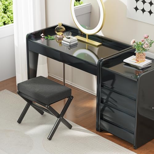 BAMBOOHOMIE Foldable Foot Stool Ottoman, Small Padded Foot Rest with Bamboo X-Legs, Portable Folding Leg Rest for Living Room Bedroom Office, Soft Foam Cushion Step Stool for Couch & Armchair (Black) - Image 2