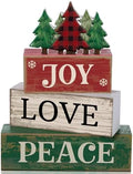 Lineshading 4 Pcs Christmas Table Decor Christmas Tree Block Signs Joy Love by Lineshading