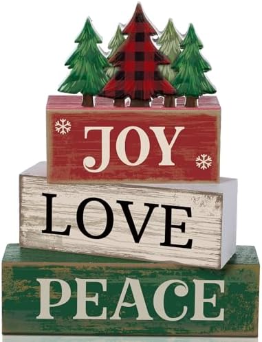 Lineshading 4 Pcs Christmas Table Decor Christmas Tree Block Signs Joy Love by Lineshading