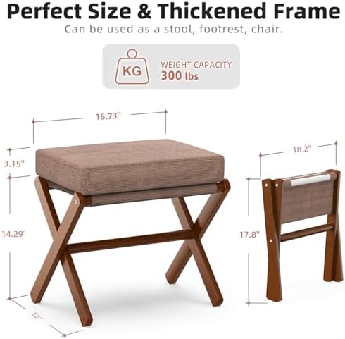 BAMBOOHOMIE Foldable Foot Stool Ottoman, Modern Foot Rest with Bamboo X Legs & Thick Foam Cushion, Folding Foot Stools Small Padded for Bedroom Living Room, Footstool for Chair Couch (Brown - Brown) - Image 3