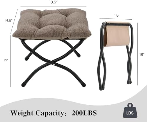 15"(H) Folding Ottoman, Foldable Footrest Stool, Portable Small Foot Stool for Couch, Collapsible Foot Rest Ottoman for Sofa, Padded Ottomans for Home, Living Room, Bedroom, Light Brown - Image 3