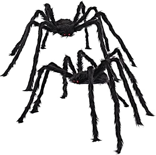 JOYIN 2 Pack 5 Ft Halloween Outdoor Decorations Hairy Black Spider, Scary Giant Spider, Fake Large Haunted House Props, Halloween Yard Lawn Decorations Party Indoor Decor by JOYIN