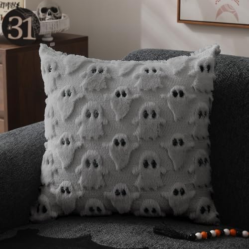 DFXSZ Halloween Pillow Covers 20x20 inch 2Pcs Silver Gray Ghost Halloween Decor - Image 3