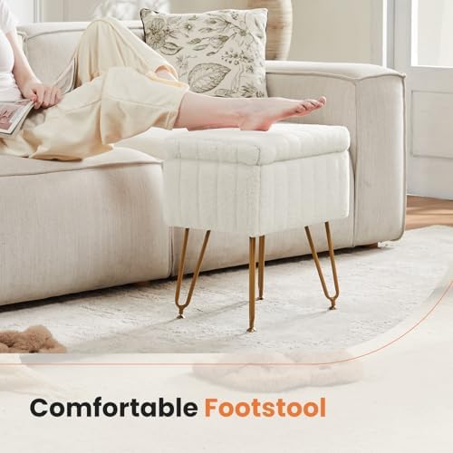 DUMOS Vanity Stool Chair Ottoman with Storage, Makeup Cute Soft Small Footstool Modern Style Faux Fur Seat with 4 Metal Legs & Adjustable Feet for Dressing Living Room Bedroom Dorm - Image 5