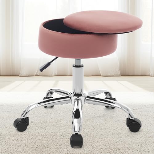 Adjustable Vanity Stool Storage Swivel Rolling Vanity Chair with Wheels by RUCUKEN