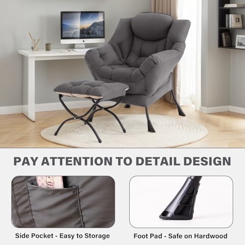 Tiita Lazy Chair with Ottoman, Comfy Reading Accent Chair, Dark Grey - Image 5