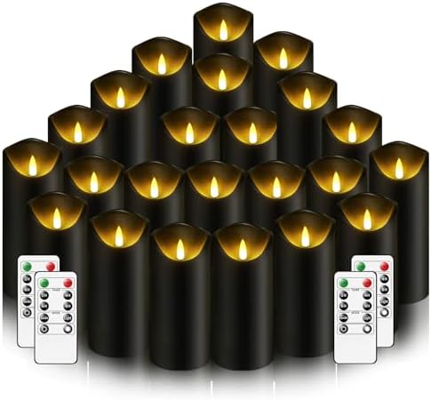 Nimiko Flameless Candles with Remote, Battery Operated Flickering Flameless Candles, LED Candles with Timer 2/4/6/8H, with Realistic LED Candles Set of 24 (D2.2 x H 5" 6" 7") (Black) by Nimiko