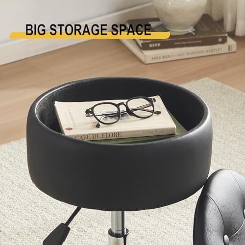 Gitrah Black Vanity Stool Chair with Storage Swivel Adjustable Makeup Stool - Image 6