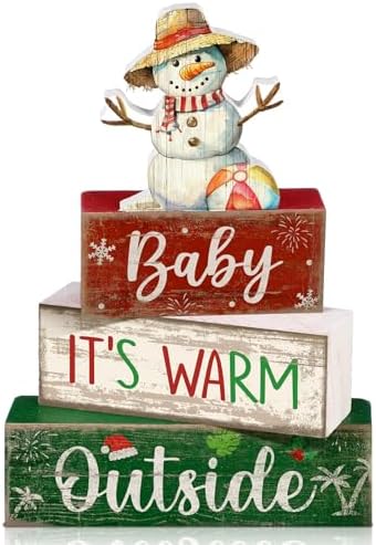 Lineshading 4 Pcs Christmas Table Decoration, Wooden Snowman Beach Sign Set by Lineshading