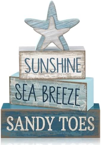 Lineshading 4 Pcs Coastal Christmas Table Decor, Wooden Starfish Beach Sign by Lineshading