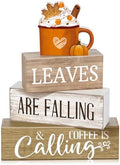 Lineshading 4 Pcs Fall Coffee Table Decor Wooden Pumpkin Latte Block Signs by Lineshading
