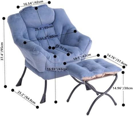 Tiita Lazy Chair with Ottoman, Comfy Reading Accent Chair, Plush Light Blue - Image 2