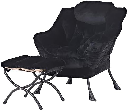 Tiita Lazy Chair with Ottoman, Comfy Reading Accent Chair, Plush Black by TiitaHome