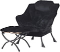 Tiita Lazy Chair with Ottoman, Comfy Reading Accent Chair, Plush Black by TiitaHome