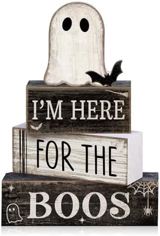 Lineshading 4 Pcs Halloween Table Decoration Ghost Wooden Tiered Tray Decor by Lineshading