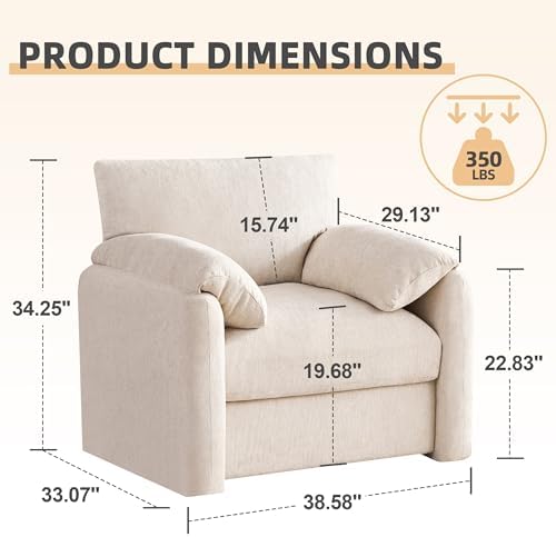 Howjoe Accent Chair for Living Room, Oversized Reading Armchair, Beige - Image 2
