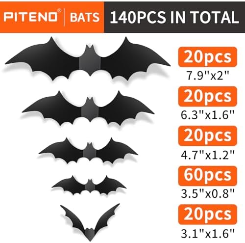 Piteno® 140Pcs Bats Halloween Decorations Party Supplies, Realistic PVC 3D Black Scary Bat Stickers for Creepy Home Decor Halloween Party Decorations DIY Wall Window Decal Bathroom Indoor - Image 2