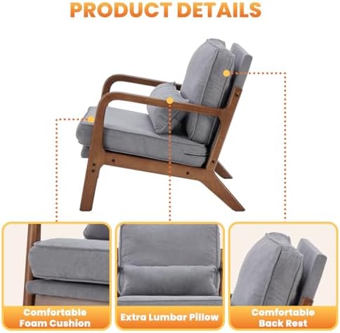 DUMOS Mid Century Accent Chairs Set of 2, 16'' Seat Height Lounge Chair - Image 3