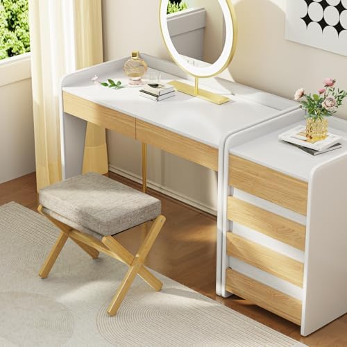 BAMBOOHOMIE Foldable Foot Stool Ottoman, Modern Foot Rest with Bamboo X Legs & Thick Foam Cushion, Folding Foot Stools Small Padded for Bedroom Living Room, Footstool for Chair Couch (Natural - Brown) - Image 2