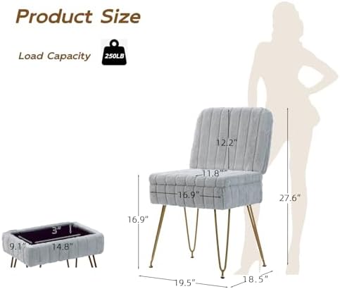 Vanity Chair with Storage | Comfy Ottoman with Folding Back - Image 3