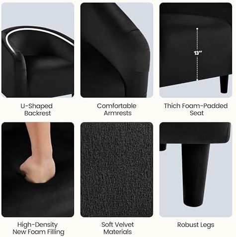 Yaheetech Small 25.5in Wide Velvet Barrel Accent Chair for Bedroom, Black - Image 6