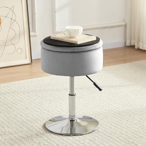 Gitrah Grey Vanity Stool Chair with Storage Swivel Adjustable Makeup Stool - Image 7