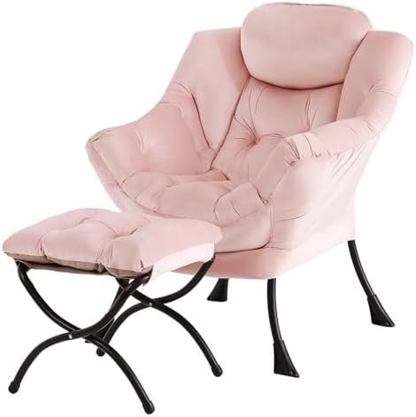 Tiita Lazy Chair with Ottoman, Comfy Reading Accent Chair, Velvet Pink by TiitaHome