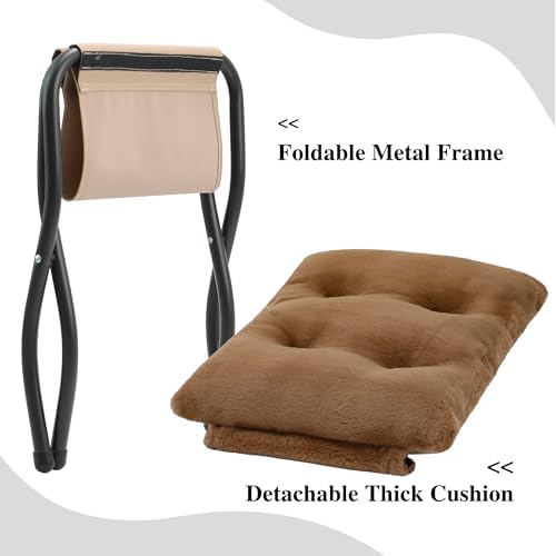15"(H) Folding Ottoman, Set of 2, Foldable Footrest Stool, Small Foot Stool for Couch, Collapsible Foot Rest Ottoman for Sofa, Accent Padded Ottomans for Living Room, Bedroom, Brown - Image 5