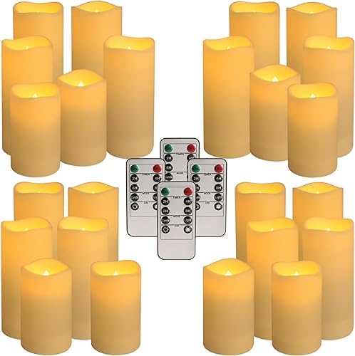 YOROXRG Set of 24 Waterproof Outdoor Flameless Candles, LED Candles with 4 Remote and Timer,(H 4" 5" 6" x D 2.2"),for Christmas,Halloween,Wedding,Festival - Image 4
