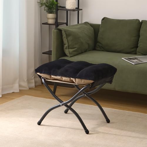 15"(H) Folding Ottoman, Foldable Footrest Stool, Portable Small Foot Stool for Couch, Collapsible Foot Rest Ottoman for Sofa, Accent Padded Ottomans for Living Room, Bedroom, Black - Image 2
