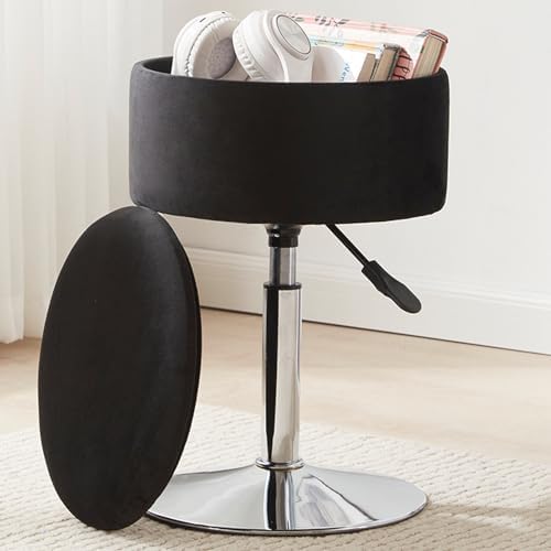 Adjustable Vanity Stool with Storage Swivel Vanity Chair Makeup Stool Black by RUCUKEN