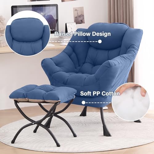 Tiita Lazy Chair with Ottoman, Comfy Reading Accent Chair, Blue - Image 4