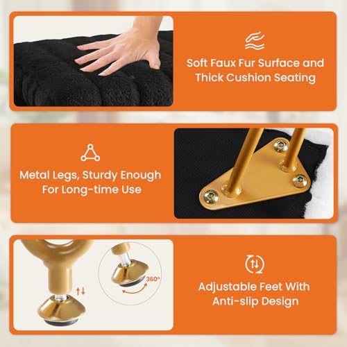 OLIXIS Vanity Stool Chair Faux Fur with Storage, Soft Ottoman 4 Metal Legs - Image 5