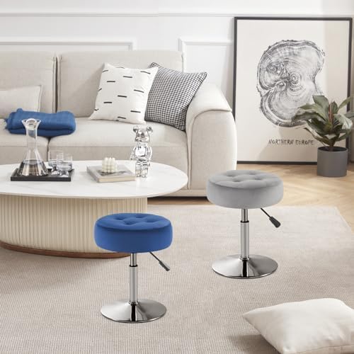 Gitrah Grey Vanity Stool Chair Swivel Adjustable Comfortable Makeup Stool - Image 4