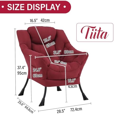 Tiita Lazy Chair for Adults, Comfy Reading Accent Chair, Red Single - Image 3