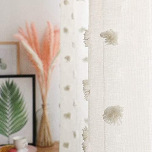 MYSKY HOME Pom Pom Beige Sheer Curtains for Bedroom Girls Room Curtains 72 Inches Long for Nursery Kids Light Filtering Boho Window Drapes, Rod Pocket, 38" Wide, 2 Panels