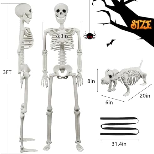 Lighted Human & Dog Skeleton Halloween Decorations Outdoor/Indoor - 36 Inch Realistic Full Body Movable Posable Skeleton Spooky Halloween Decor for Garden Yard Porch Party Haunted Graveyard - Image 4